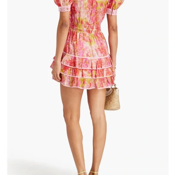 LoveShackFancy Safiya Ruffled Pink and Yellow Silk-blend Floral Mini Dress - Picture 3 of 8